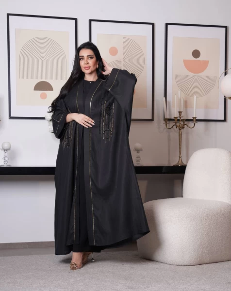 Black Linen Abaya  IB153 Black